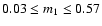 $0.03 \leq m_{1} \leq 0.57$