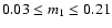 $0.03 \leq m_{1} \leq 0.21$