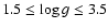 $1.5 \le \log g \le 3.5$