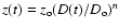 $z(t)=z_{\rm o} (D(t)/ D_{\rm o} )^{n}$