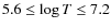 $5.6 \leq \log T \leq 7.2$