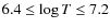 $6.4 \leq \log T \leq 7.2$