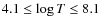 $4.1\leq \log T \leq 8.1$