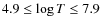 $4.9 \leq \log T \leq 7.9$