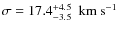 $\sigma=17.4^{+4.5}_{-3.5}~~{\rm km~s}^{-1}$
