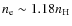 $n_{\rm e} \sim 1.18 n_{\rm H}$