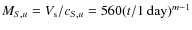 $M_{S,u} = V_{\rm s} / c_{S,u} = 560 (t/1~{\rm day})^{m-1}$