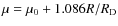 $\mu = \mu_{0} + 1.086 R/R_{\rm D}$