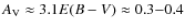 $A_{\rm V} \approx 3.1 E(B-V) \approx 0.3{-} 0.4$