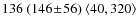 $136 \;(146\!\pm\!56)\; \langle40,320\rangle$