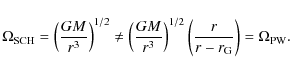 \begin{displaymath}
\Omega_{\rm SCH} = \left(\frac{GM}{r^3}\right)^{1/2} \not=
...
...{1/2}\left( \frac{r}{r -r_{\rm G}}\right) =
\Omega_{\rm PW}.
\end{displaymath}