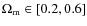 $\Omega_{\rm m}\in[0.2,0.6]$