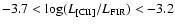 $-3.7 < \log (L_{\rm [CII]}/L_{\rm FIR}) < -3.2$