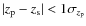 $\vert z_{\rm p}-z_{\rm s}\vert < 1\sigma_{z_{\rm p}}$