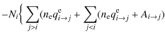 $\displaystyle -N_i \Big\{\displaystyle\sum_{j>i}(n_{\rm e}q^{\rm e}_{i \to j}
+\displaystyle\sum_{j<i}(n_{\rm e}q^{\rm e}_{i \to j}+A_{i \to j})$