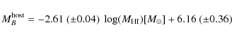 \begin{displaymath}M_{B}^{\rm host} = -2.61 \ (\pm 0.04) \ \log(M_{\rm HI})[M_{\odot}] + 6.16 \ (\pm 0.36)
\end{displaymath}