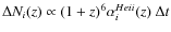 $\Delta N_i(z)\propto (1+z)^6 \alpha^{He {\sc ii}}_{i}(z)~\Delta t$