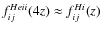 $f_{ij}^{He {\sc ii}}(4z)\approx f_{ij}^{H {\sc i}}(z)$