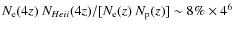 $N_{\rm e}(4z)~N_{He {\sc ii}}(4z)/[N_{\rm e}(z)~N_{\rm p}(z)]\sim 8\%\times 4^6$