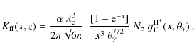 \begin{displaymath}%
K_{\rm ff}(x, z)=\frac{\alpha~\lambda_{\rm
e}^3}{2\pi\sqrt...
...}^{7/2}}~N_{\rm b}~g_{\rm ff}^{\rm H^+}(x, \theta_{\gamma})\,,
\end{displaymath}