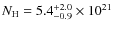 $N_{\rm H} = 5.4^{+2.0}_{-0.9}\times10^{21}$