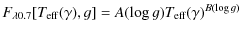 $\displaystyle F_{\lambda0.7}[T_{\rm eff}(\gamma),g] = A(\log g)T_{\rm eff}(\gamma)^{B(\log g)}$