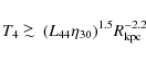 \begin{displaymath}T_4 \mathrel{\hbox{\rlap{\lower.55ex \hbox {$\sim$ }}
\kern-...
...e.4ex \hbox{$>$ }}}(L_{44} \eta_{30})^{1.5} R_{\rm kpc}^{-2.2}
\end{displaymath}