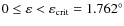 $0 \leq \varepsilon < \varepsilon_{\rm crit} = 1.762^{\circ}$