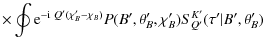$\displaystyle \times \oint {\rm e}^{-{\rm i}~
Q'(\chi'_{B}-\chi_{B})}P(B',\theta'_{B},\chi '_B)
{S}^{K'}_{Q'}(\tau'\vert B',\theta'_{B})$