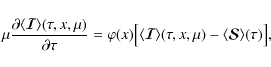 \begin{displaymath}\mu {\partial \langle{\bm{\mathcal I}}\rangle(\tau,x,\mu)\ove...
...le(\tau,x,\mu) - \langle{\bm{\mathcal
S}}\rangle(\tau)\bigr],
\end{displaymath}
