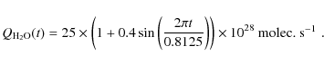 \begin{displaymath}Q_{\rm H_2O}(t)=25\times\left(1+0.4\sin\left(\frac{2\pi t}{0.8125}\right)\right)\times10^{28}~\mbox{molec.~s$^{-1}$ ~}\!.
\end{displaymath}