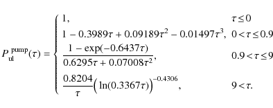 \begin{displaymath}P^{\rm ~pump}_{\rm ul}(\tau) = \left\{ \begin{array}{ll}
1 ,...
...n(0.3367\tau)\big)^{-0.4306} ,& 9\!<\!\tau.
\end{array}\right.
\end{displaymath}