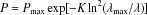 \resizebox{38mm}{2.95mm}{${P} = {P}_{\rm max} \exp[-{K}\ln^{2}(\lambda_{\rm max}/\lambda)]$ }