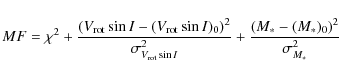 \begin{displaymath}
MF = \chi^2 + \frac{(V_{\rm rot} \sin I - (V_{\rm rot} \sin ...
...sin I}^2} + \frac{(M_\ast - (M_\ast)_0)^2}{\sigma_{M_\ast}^2}
\end{displaymath}