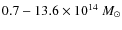 $0.7-13.6 \times 10^{14} ~ M_{\odot}$