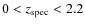 $0<z_{\rm spec}<2.2$