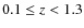 $0.1\leq z < 1.3$