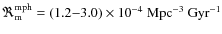 $\Re_{\rm m}^{\rm mph} = (1.2{-}3.0)\times 10^{-4}\ {\rm Mpc^{-3}\ Gyr^{-1}}$