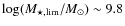 $\log (M_{\star,{\rm lim}}/M_{\odot}) \sim 9.8$
