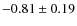 $-0.81\pm0.19$