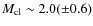 $M_{\rm cl}\sim 2.0(\pm0.6)$