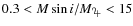 $0.3<M \sin i/M_{{\rm\jupiter }}<15$