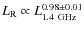 $L_{{\rm R}}
\propto L^{0.98 \pm 0.01}_{1.4~{\rm\small GHz}}$