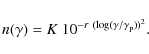 \begin{displaymath}n(\gamma)= K~10^{-r~(\log(\gamma/\gamma_{\rm p}))^2}.
\end{displaymath}