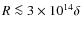 $R \la 3\times 10^{14} \delta $