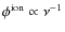 $\phi^{\rm ion}_{} \propto \nu^{-1}_{}$