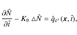 \begin{displaymath}
\frac{\partial \hat{N}}{\partial \hat{t}} - K_0 ~ \triangle \hat{N} =
\hat{q}_{{\rm e}^{+}}(\vec{x},\hat{t}),
\end{displaymath}