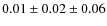 $0.01\pm 0.02\pm 0.06$