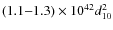 $(1.1{-}1.3)\times 10^{42}d_{10}^2$