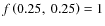 $f\left(0.25,~0.25\right)=1$